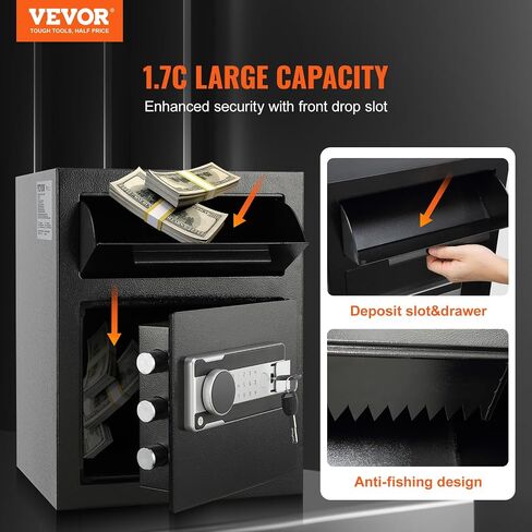 VEVOR 1.7 Cub Depository Safe, Deposit Safe with Drop Slot, Electronic Code Lock and 2 Emergency Keys, 13.77''x11.81''x17.71'' Business Drop Slot Safe for Cash, Mail in Home, Hotel, Office in Saudi Arabia