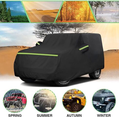 غطاء سيارة بوردان لسيارة رانجلر 1987-2023، غطاء سيارة أسود مقاوم للماء وحماية من جميع الأحوال الجوية، غطاء سيارة خارجي لسيارة رانجلر JK، JL، CJ، YJ، TJ (بابين) in Kuwait