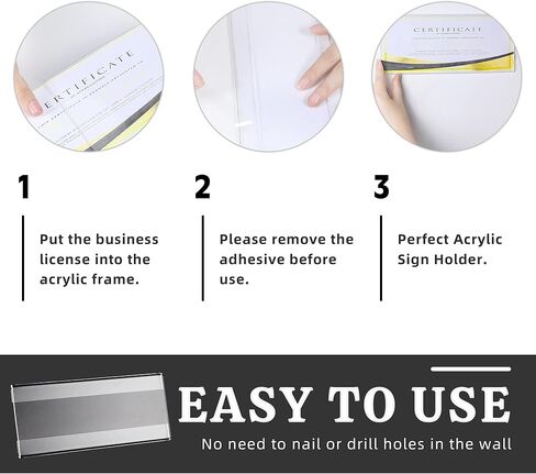 إطار ترخيص أعمال مكون من قطعتين، حامل قائمة بدون حفر مقاس 4 × 10 بوصة، حامل إطار ترخيص أعمال أكريليك، لعرض شهادة ترخيص الأعمال، شيك مصرفي in Kuwait