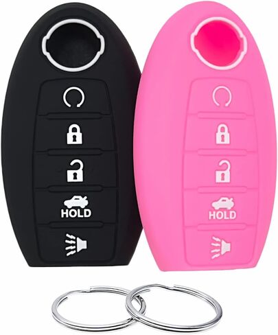 Silicone Rubber Key Fob Cover Compatible with Nissan Altima SR Armada SL Maxima Murano Pathfinder Rogue Titan Versa Sentra (5 Buttons ) (Black Black) in Saudi Arabia