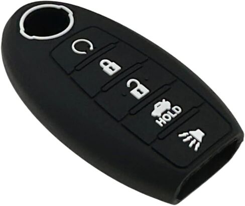 Silicone Rubber Key Fob Cover Compatible with Nissan Altima SR Armada SL Maxima Murano Pathfinder Rogue Titan Versa Sentra (5 Buttons ) (Black Black) in Saudi Arabia