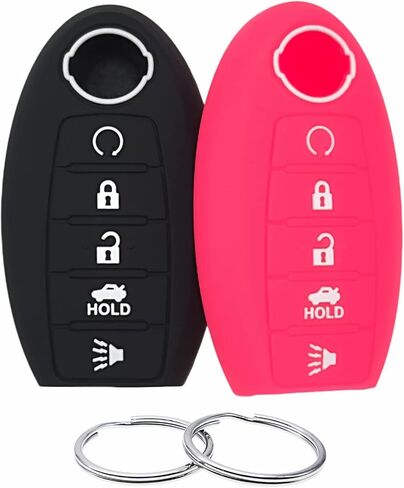 Silicone Rubber Key Fob Cover Compatible with Nissan Altima SR Armada SL Maxima Murano Pathfinder Rogue Titan Versa Sentra (5 Buttons ) (Black Black) in Saudi Arabia