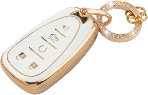 UHONSN Key Fob Cover for Ford Explorer F150 Mustang 3 4 5 Buttons Smart Keys Full Protector Soft TPU Keychain Case Edge Fusion Escape Cute Car Accessories Girly White Gold in Saudi Arabia