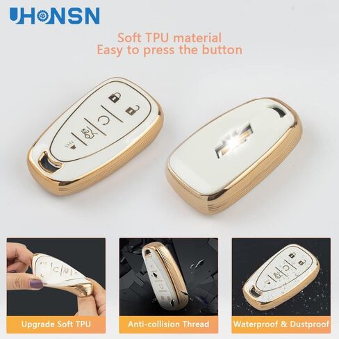 UHONSN Key Fob Cover for Ford Explorer F150 Mustang 3 4 5 Buttons Smart Keys Full Protector Soft TPU Keychain Case Edge Fusion Escape Cute Car Accessories Girly White Gold in Saudi Arabia