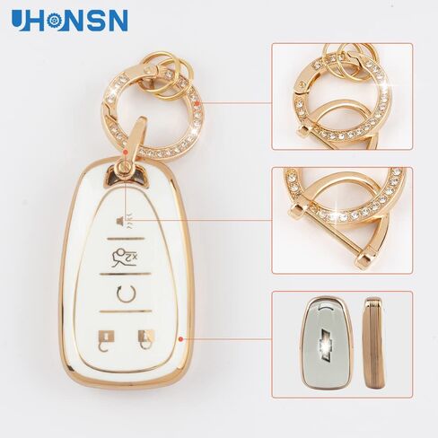 UHONSN Key Fob Cover for Ford Explorer F150 Mustang 3 4 5 Buttons Smart Keys Full Protector Soft TPU Keychain Case Edge Fusion Escape Cute Car Accessories Girly White Gold in Saudi Arabia