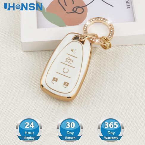 UHONSN Key Fob Cover for Ford Explorer F150 Mustang 3 4 5 Buttons Smart Keys Full Protector Soft TPU Keychain Case Edge Fusion Escape Cute Car Accessories Girly White Gold in Saudi Arabia