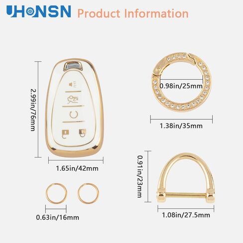 UHONSN Key Fob Cover for Ford Explorer F150 Mustang 3 4 5 Buttons Smart Keys Full Protector Soft TPU Keychain Case Edge Fusion Escape Cute Car Accessories Girly White Gold in Saudi Arabia