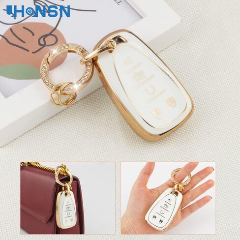 UHONSN Key Fob Cover for Ford Explorer F150 Mustang 3 4 5 Buttons Smart Keys Full Protector Soft TPU Keychain Case Edge Fusion Escape Cute Car Accessories Girly White Gold in Saudi Arabia