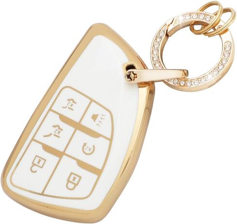 UHONSN Key Fob Cover for Ford Explorer F150 Mustang 3 4 5 Buttons Smart Keys Full Protector Soft TPU Keychain Case Edge Fusion Escape Cute Car Accessories Girly White Gold in Saudi Arabia