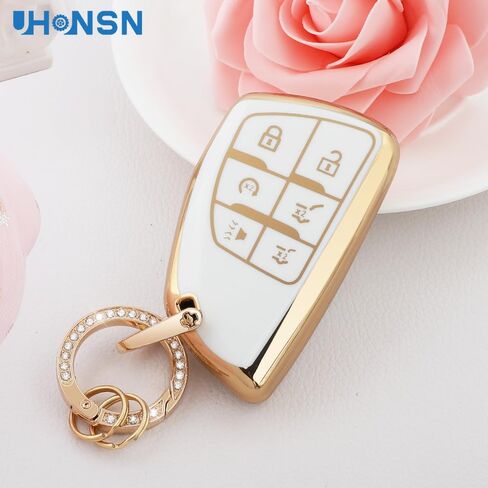 UHONSN Key Fob Cover for Ford Explorer F150 Mustang 3 4 5 Buttons Smart Keys Full Protector Soft TPU Keychain Case Edge Fusion Escape Cute Car Accessories Girly White Gold in Saudi Arabia