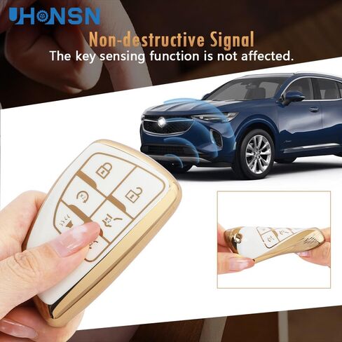UHONSN Key Fob Cover for Ford Explorer F150 Mustang 3 4 5 Buttons Smart Keys Full Protector Soft TPU Keychain Case Edge Fusion Escape Cute Car Accessories Girly White Gold in Saudi Arabia