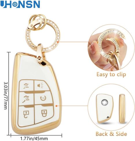 UHONSN Key Fob Cover for Ford Explorer F150 Mustang 3 4 5 Buttons Smart Keys Full Protector Soft TPU Keychain Case Edge Fusion Escape Cute Car Accessories Girly White Gold in Saudi Arabia