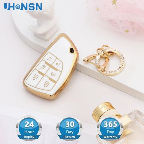 UHONSN Key Fob Cover for Ford Explorer F150 Mustang 3 4 5 Buttons Smart Keys Full Protector Soft TPU Keychain Case Edge Fusion Escape Cute Car Accessories Girly White Gold in Saudi Arabia