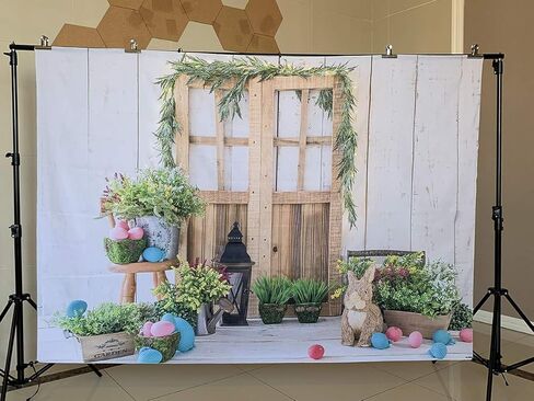 7x5ft ربيع عيد الفصح خلفيات للتصوير الفوتوغرافي الخشب بيض الحظيرة الزهور خلفية عيد الفصح سعيد للصور in Kuwait