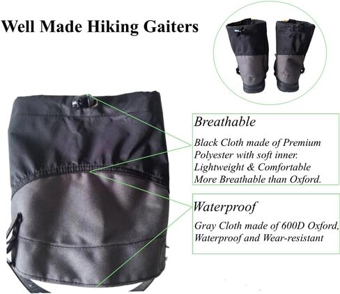 Upgraded Gators for Hiking Boots and Shoes, Adjustable Leg Gaiters for Men Women, 600D Oxford Waterproof Snow Boot Gaiters for Hiking, Trail Running, Hunting, Walking, Snowshoeing, Mountain Climbing in Saudi Arabia