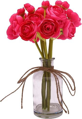 8 قطع من زهور حوذان صناعية مع مزهرية، زهور صناعية صغيرة في مزهرية، تنسيقات زهور حريرية لديكور المنزل الداخلي (برتقالي) in Kuwait