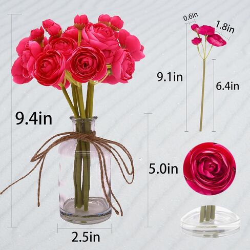 8 قطع من زهور حوذان صناعية مع مزهرية، زهور صناعية صغيرة في مزهرية، تنسيقات زهور حريرية لديكور المنزل الداخلي (برتقالي) in Kuwait