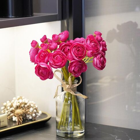 8 قطع من زهور حوذان صناعية مع مزهرية، زهور صناعية صغيرة في مزهرية، تنسيقات زهور حريرية لديكور المنزل الداخلي (برتقالي) in Kuwait