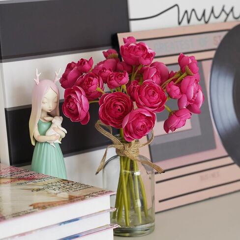 8 قطع من زهور حوذان صناعية مع مزهرية، زهور صناعية صغيرة في مزهرية، تنسيقات زهور حريرية لديكور المنزل الداخلي (برتقالي) in Kuwait