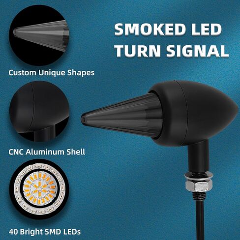 إشارات الانعطاف للدراجات النارية 40 مصباح LED، 2 حزمة، ومضات خلفية مخصصة للفرامل الخلفية للجري، مصابيح خلفية عالمية تناسب سوزوكي ياماها هوندا هارلي دينا بوبر - عدسات مدخنة من الكروم in Kuwait