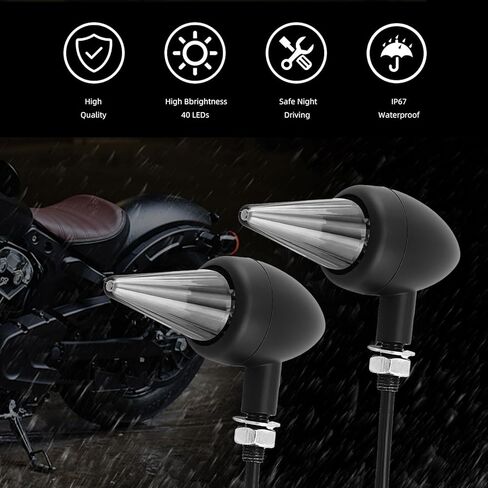 إشارات الانعطاف للدراجات النارية 40 مصباح LED، 2 حزمة، ومضات خلفية مخصصة للفرامل الخلفية للجري، مصابيح خلفية عالمية تناسب سوزوكي ياماها هوندا هارلي دينا بوبر - عدسات مدخنة من الكروم in Kuwait