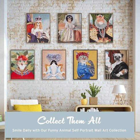 Madison Park Pet Wall Art, Funny Animal Canvas Wall Decor for Bedroom, Printed And Stretched, Framed, Ready To Hang, Classic Parody, Study, Living Room Décor - Bohemian Cat Pet Portrait in Kuwait