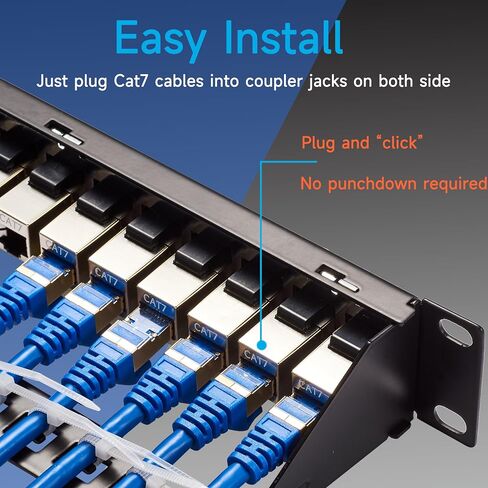 24 منفذ RJ45 لوحة التصحيح Cat7 STP تغذية من خلال، لوحة تصحيح الشبكة المقرنة 19 بوصة، لوحة التصحيح Keystone Ethernet المضمنة مع شريط خلفي in Saudi Arabia