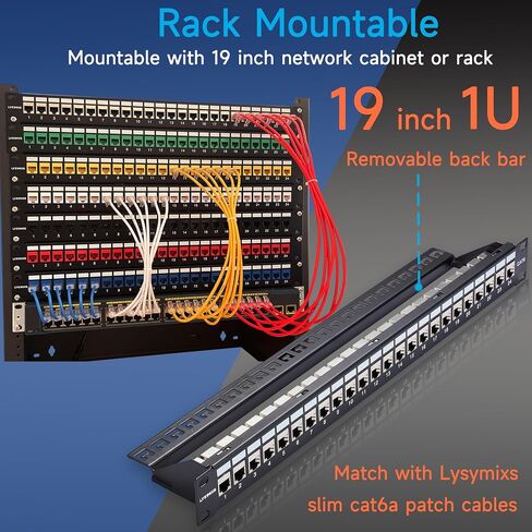 24 منفذ RJ45 لوحة التصحيح Cat7 STP تغذية من خلال، لوحة تصحيح الشبكة المقرنة 19 بوصة، لوحة التصحيح Keystone Ethernet المضمنة مع شريط خلفي in Saudi Arabia