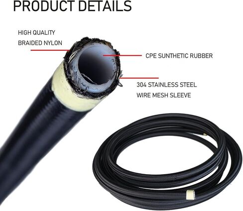 مجموعة خط الوقود 8AN، مجموعة خط الوقود، مجموعة خط الوقود 8AN PTFE، مجموعة تركيب خرطوم خط الوقود المضفر من النايلون 8 CPE 20FT أسود (معرف 0.43 بوصة) مع 10 قطع طقم محول أطراف خرطوم دوار - أسود in Kuwait