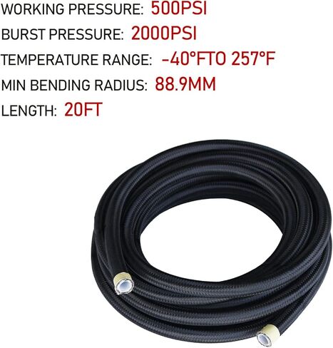 مجموعة خط الوقود 8AN، مجموعة خط الوقود، مجموعة خط الوقود 8AN PTFE، مجموعة تركيب خرطوم خط الوقود المضفر من النايلون 8 CPE 20FT أسود (معرف 0.43 بوصة) مع 10 قطع طقم محول أطراف خرطوم دوار - أسود in Kuwait