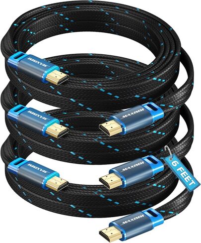 كابل Maximm 4K HDMI، 15 قدمًا، مسطح فائق النحافة موفر للمساحة، سلك HDR HDMI 2.0 عالي السرعة، 3 عبوات، مدرج في قائمة UL in Kuwait