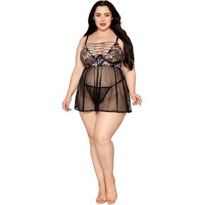 Dreamgirl Women's Plus Size Black Babydoll & G-String