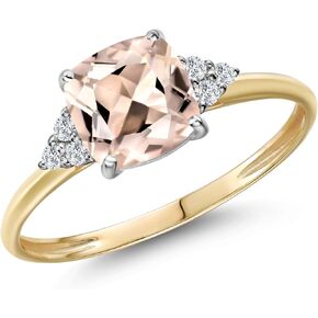 Gem Stone King Solid 2-Tone 10K Yellow and White Gold 7MM Cushion Gemstone Birthstone & White Lab Grown Diamond Engagement Ring | Wedding Anniversary Promise Gold Ring For Women
