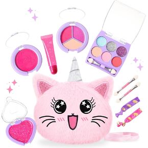 Toddler Makeup Kit Age 3-4 with Mini 5x4.3in Coin Purse,Real, Non Toxic, Washable Make Up Toy for Little Girls,Unicorn Play Makeup Set for Kids 3-12,Birthday (Tie-Dye Purple)