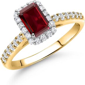 Gem Stone King 10K Two-Tone Gold Emerald Cut 6X4MM Gemstone Birthstone and Lab Grown Diamond Halo Engagement Ring For Women | Wedding Anniversary Promise Ring | Size 5,6,7,8,9