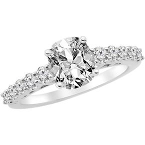 14K White Gold 1.75 Carat LAB GROWN DIAMOND Graduating Classic Cushion Cut Diamond Engagement Ring (G-H Color VS1-VS2 Clarity 1 Ct Center)