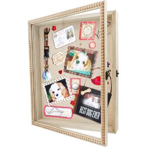 Large Graduation Shadow Box 16x20 Front Open with Hinge Beaded Designed Display Case with Linen Back, Picture Frame Wedding Bouquet Memorabilia Medals Photos Memory Box for Keepsakes Black