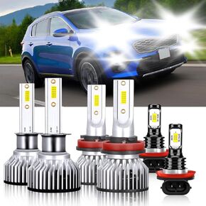 متوافق مع مصابيح Kia Sorento SX 2011-2013 ، H1 High Beam + H11 Low Beam + H11 Light Lights Combo ، 300 ٪ Brightness 6500K 30000lm ، Plug and Play ، IP68 Pack of 6