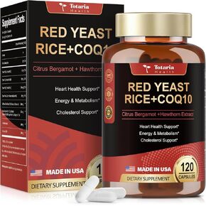 Red Yeast Rice 2,000mg with CoQ10 Supplement - Max Strength Extract Red Yeast Rice Capsules with CoQ10 100 Plus Citrus Bergamot - Cholesterol & Energy Supplement 3rd-Party Tested Vegan Non-GMO