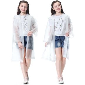 حزمة Notherss Kid's Rain Poncho 2 ، معطف محمول EVA القابل لإعادة الاستخدام ، أبيض ، 6-14 سنة