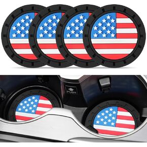 JUSTTOP Car Cup Holder Coaster,American Flag Non-Slip Insert Car Cup Coaster,Car Accessories Interior for Women and Man,4 Pack Black