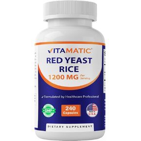 Vitamatic Red Yeast Rice 1200 mg Per Serving - 240 Veg Capsules - Made in The USA - Non-GMO & Gluten Free