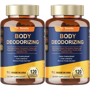 Chlorophyll Body Deodorizing Supplement with Probiotic & Prebiotic, Magnesium, Zinc, L-Glutamine Deodorant Supplements for Women & Men, 120 Count