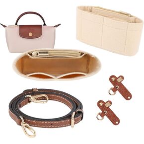 Strap and Purse Organizer Insert for Longchamp Mini Bag, Folding Tote Bag organizer insert, Punch-Free Adjustable Buckle Strap Design, Multi-Pocket Felt Handbag Organizer