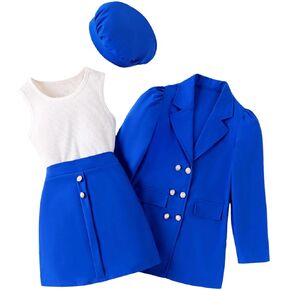 Milumia Girl's 4 Piece Outfits Knit Top Mini Skirt and Blazer Jacket with Hats