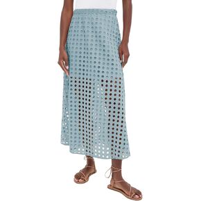 Ailoqing 2025 Summer Casual Long Skirt for Women Cotton Eyelet Beach Maxi Skirt with Underneath