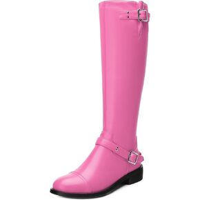 WAYDERNS Knee High Boots for Women Low Heel Round Toe 1 Inch Tall Boots Zipper Comfortable Riding Party Fall Winter Boots
