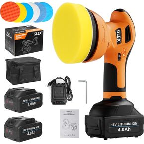 GLEX Electric Cordless Car Polisher ، تلميع محمول مع مجموعة من وسادة التلميع ، متينة ، ملطفة للسيارة اللاسلكية ، للتفاصيل بالشمع ، رمل القوارب ، إزالة الخدش ، تلميع المرآة.
