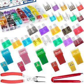 Yuahar 190pcs Auto Fuse Fuse Kit with Relay Puller Cliers ، Handard & Mini & Low Low Std fuses للشاحنات والسيارات وسيارات الدفع الرباعي ، القارب (2A 5a 7.5a 10a 15a 20a 25a 30a 35a 40a 50a 60a)