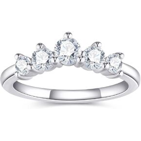 Moissanite Eternity Rings Wedding Bands Engagement Rings D Color VVS1 Clarity Round Brilliant Cut 925 Sterling Silver 5 Stones Stackable Anniversary Band Rings for Women with Certificate
